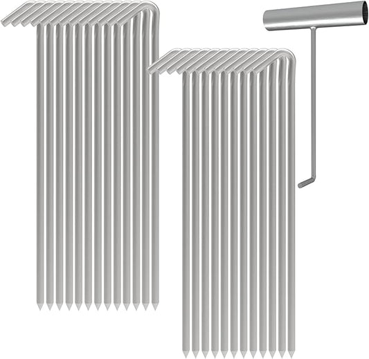 9 Inch Galvanized Tent Stakes Metal Tent Pegs with T Hook, Heavy Duty Steel Yard Camping Stakes Tarp Hooks Inflatables Outdoor Decorations, 25 Pack
