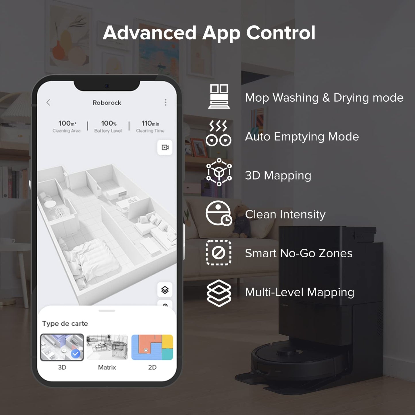 Roborock Qrevo 2R3W Robot Vacuum and Mop, Auto-Drying, Auto Mop Washing, Dual Spinning Mops, Auto Mop Lifting, Self-Refilling, Self-Emptying, Reactive Tech Obstacle Avoidance, 5500Pa Suction, Black