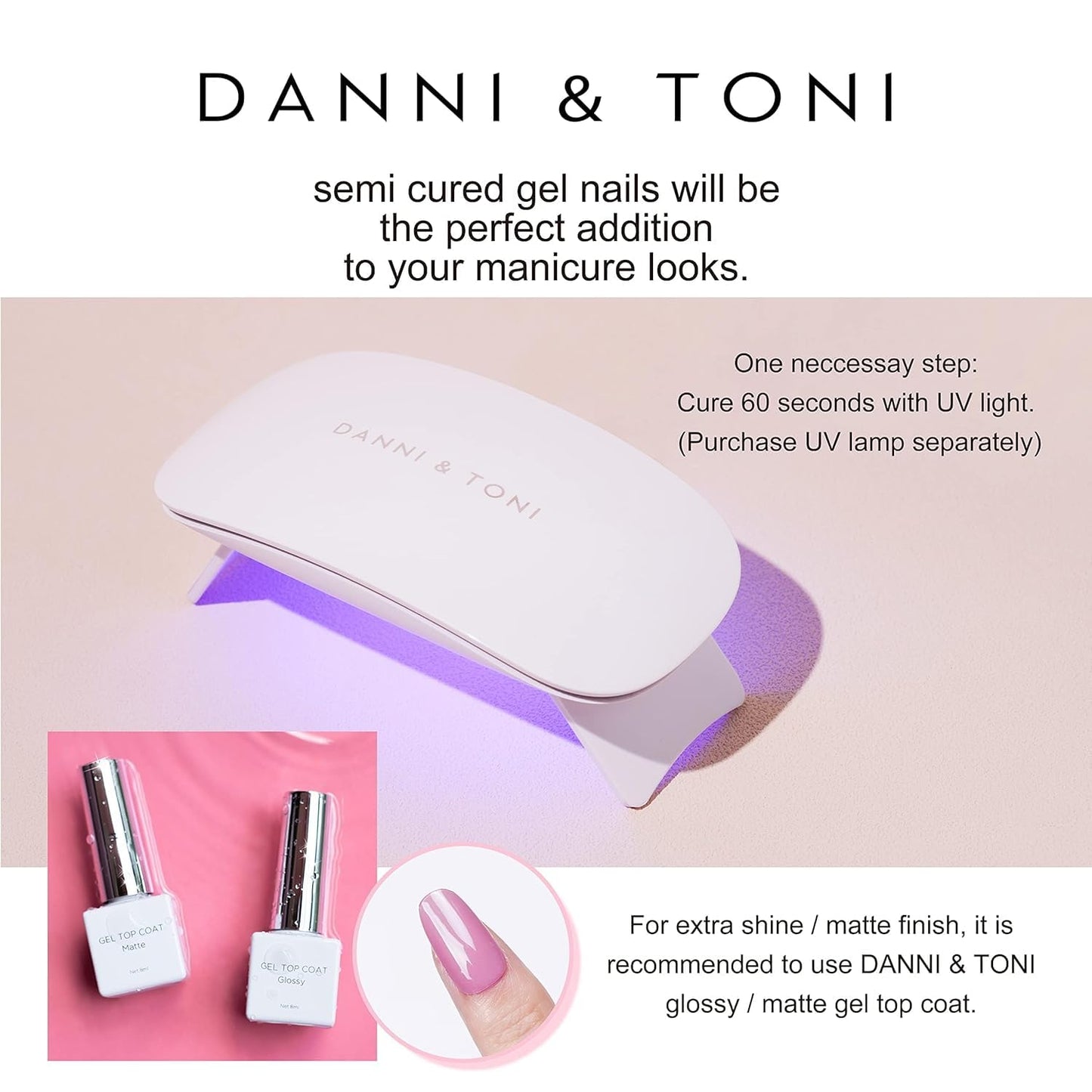 DANNI & TONI Semi Cured Gel Nail Strips Rose Hip (Blossom) Golden Butterfly Gel Nail Wraps UV Led Nails 28 Stickers Gift for Women