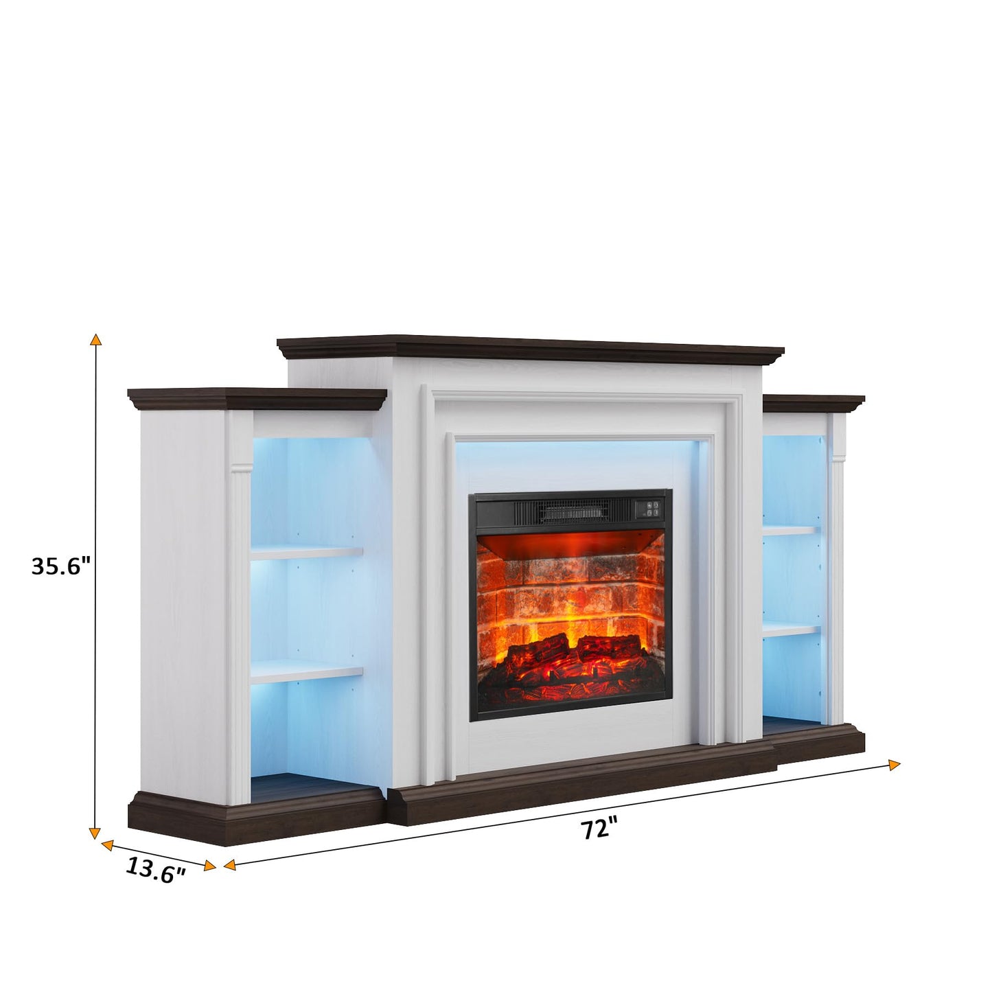 72" LED Electric Fireplace with Mantel, Fireplace TV Stand for 80 Inch TV, Entertainment Center with 23'' Red Brick Fireplace, Delicate Three-Dimensional Molding with Remote Control for Living Room