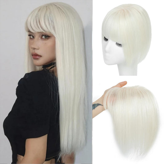 Amchoice Hair Toppers for Women Real Human Hair, Clip 360° 3D Cover, Human Toppers for Women Daily(60#, 3D Wispy Bangs (5 * 9))