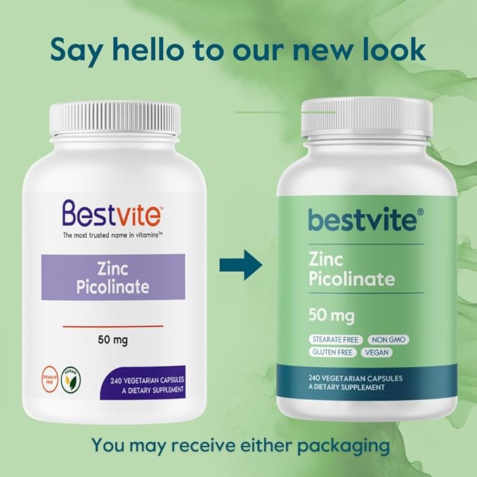 BESTVITE Zinc Picolinate 50mg (240 Vegetarian Capsules) - No Stearates - Vegan - Non GMO - Gluten Free