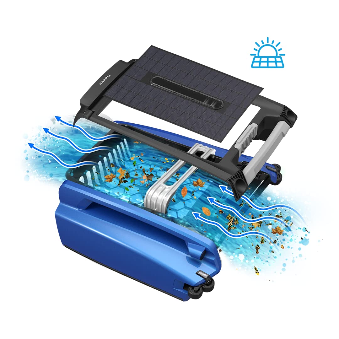 Betta SE Solar Powered Automatic Robotic Pool Surface Skimmer Cleaner with 24/7 Continuous Cleaning Battery Power and Re-Engineered Twin Salt Chlorine Tolerant Motors (Blue)