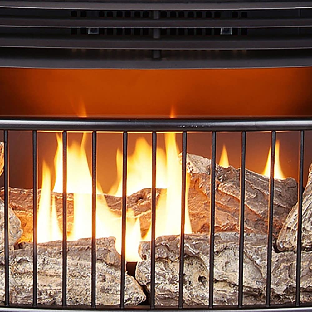 ProCom Ventless 25,000 BTU Space Saving Free Standing Dual Fuel Fireplace with Built In Thermostat Control Heats up to 1,100 Square Feet, Black