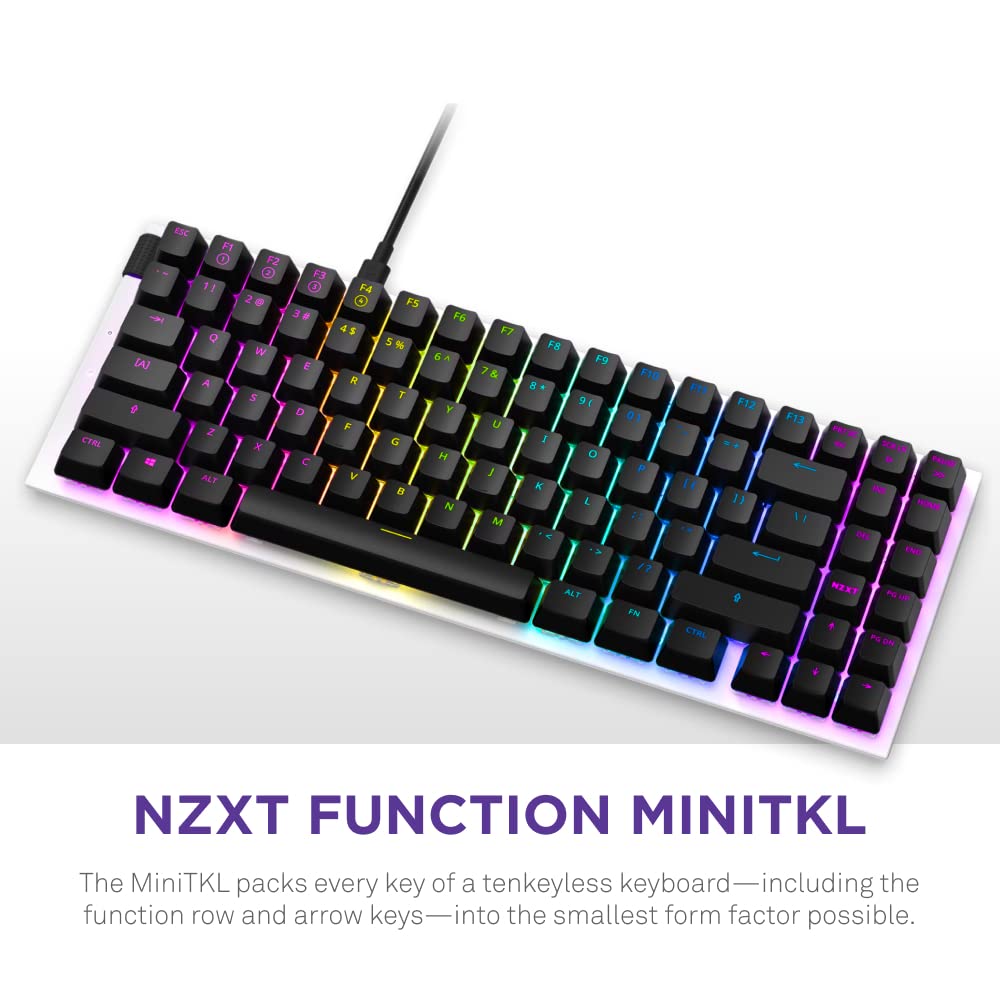 NZXT Function MiniTKL Wired Mechanical Gaming Keyboard - Mechanical Switches - Aluminum Top Plate - Low Profil Keycaps - RGB - Hot-Swappable - White