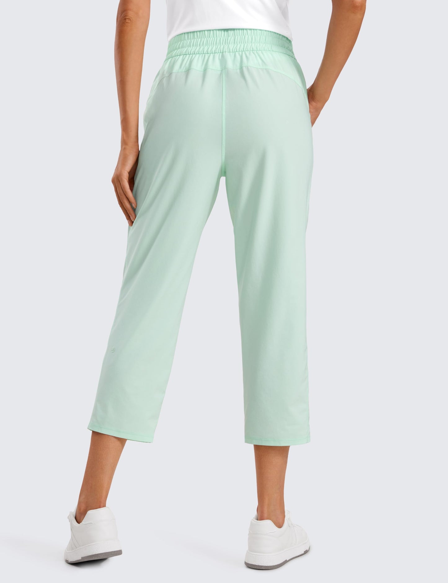 CRZ YOGA Lightweight Capri Pants for Women Cropped Casual Lounge Work Athletic Travel Pants with Pockets Quick Dry Summer Mint Moment Large