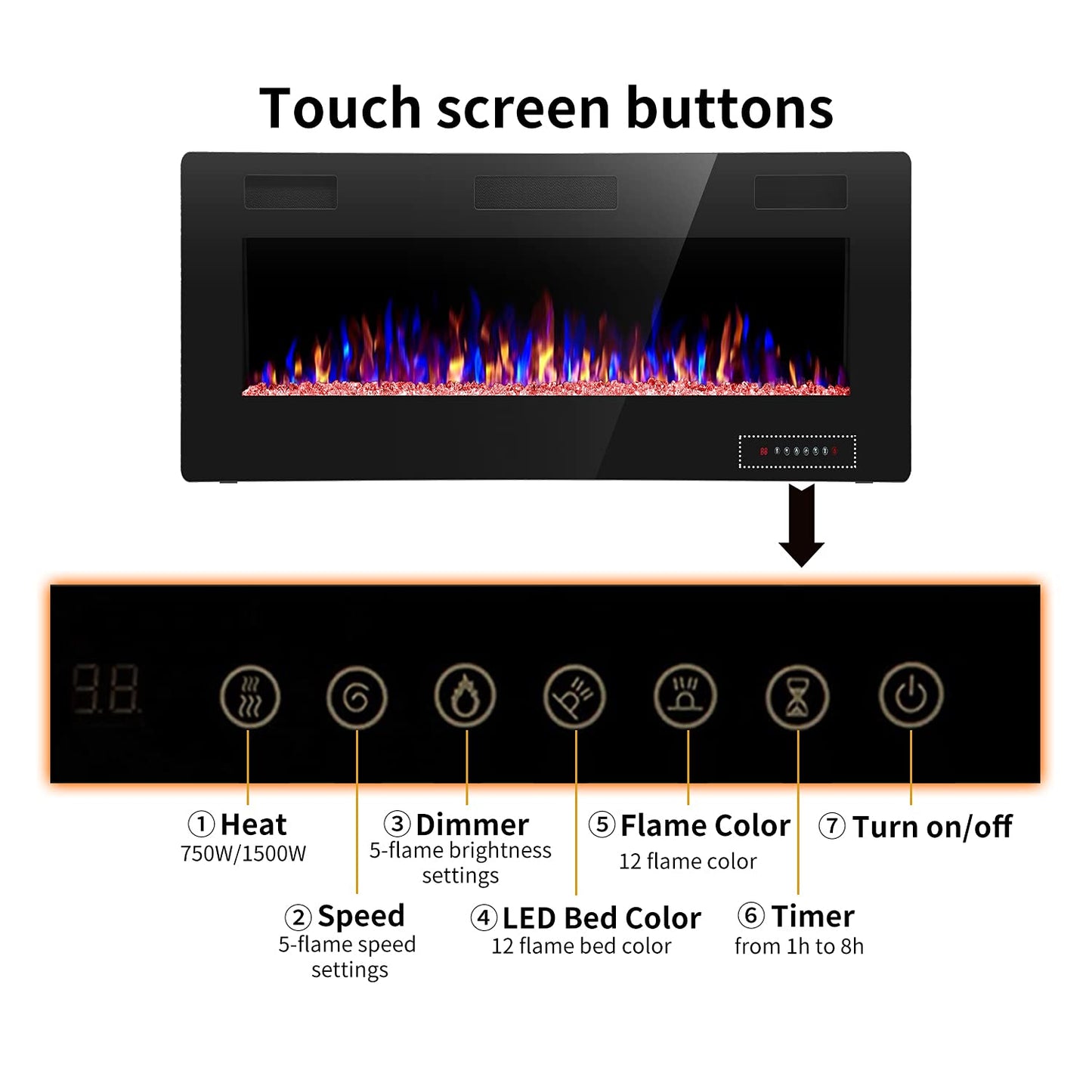 ZAFRO Electric Fireplace 30'' with Remote Control, Recessed Wall Mounted Electric Fireplace with Adjustable 12-Color Flame Brightness & Speed