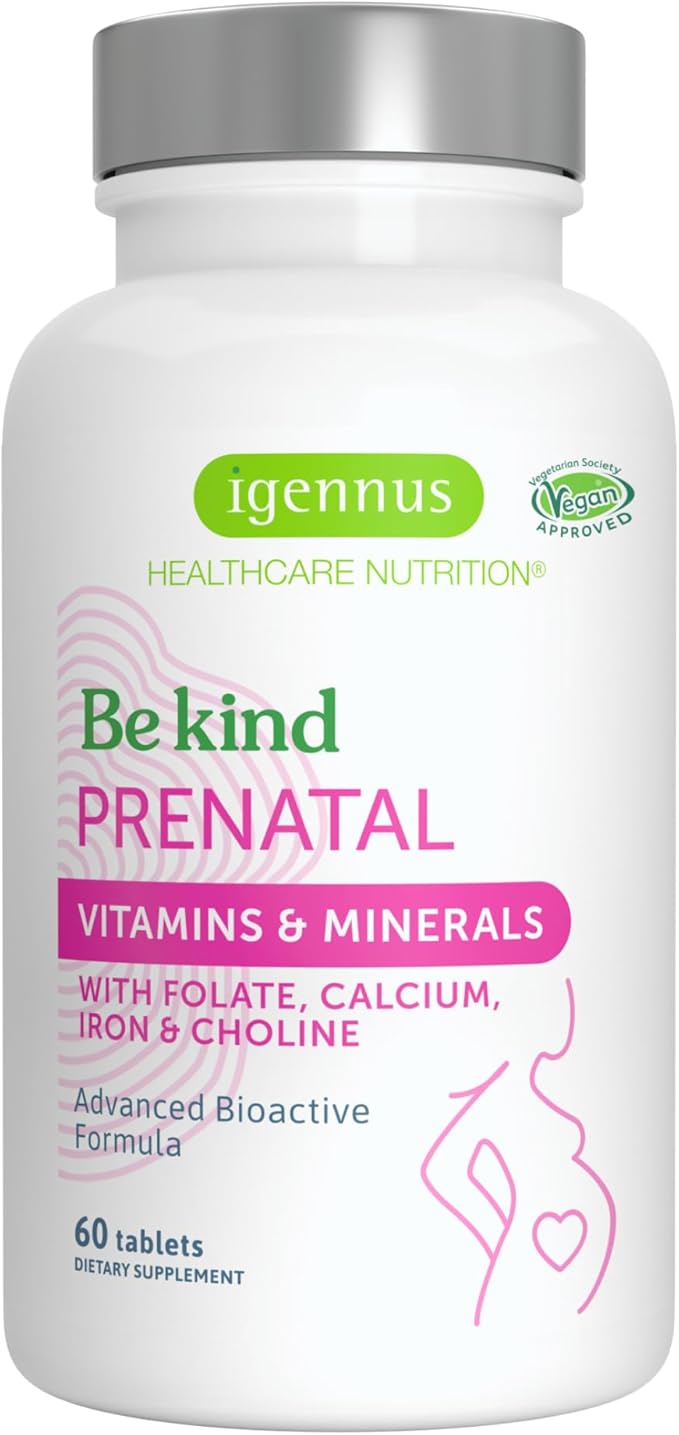 Igennus Methylated Prenatal Multivitamin for Women, Folate for MTHFR, High Absorption, Clean Label, Gentle Iron, Choline, Calcium & Magnesium, Vegan Pregnancy Vitamins, Halal, Non-GMO, 60 Tablets