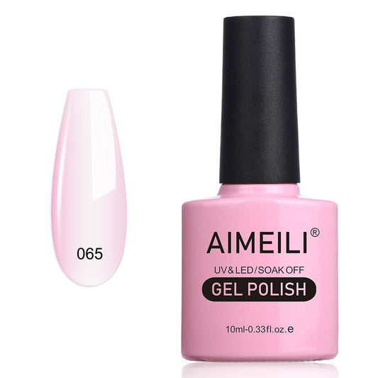 AIMEILI Soak Off U V LED Translucent Sheer Pink Gel Nail Polish - Clear Pink Nude (065) 10ml