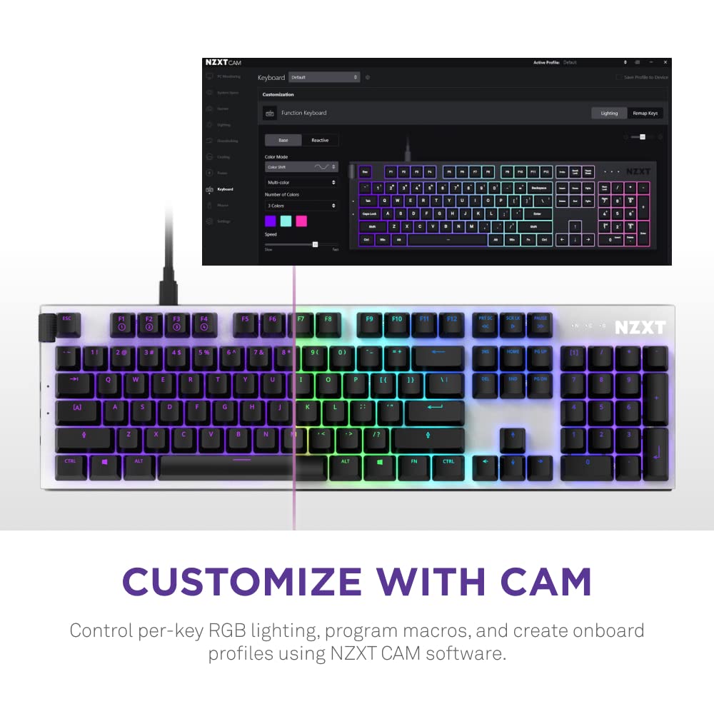 NZXT Function MiniTKL Wired Mechanical Gaming Keyboard - Mechanical Switches - Aluminum Top Plate - Low Profil Keycaps - RGB - Hot-Swappable - White