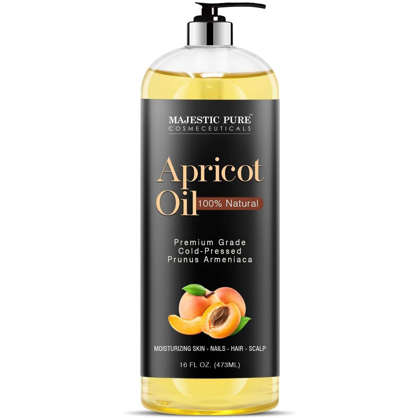 Majestic Pure Apricot Oil, 100% Pure And Natural, Cold-Pressed, Apricot Kernel Oil, Moisturizing, For Skin Care, Massage, Hair C
