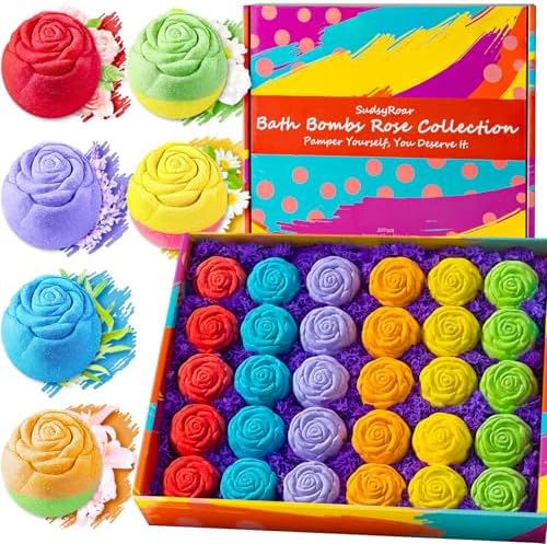 30 Rose-Shaped Bath Bombs – Handmade with Natural Ingredients, 6 Calming Scents, Relaxing Spa Gifts for Women, Men, Teens & Kids – Self Care Gifts for Summer & Birthdays