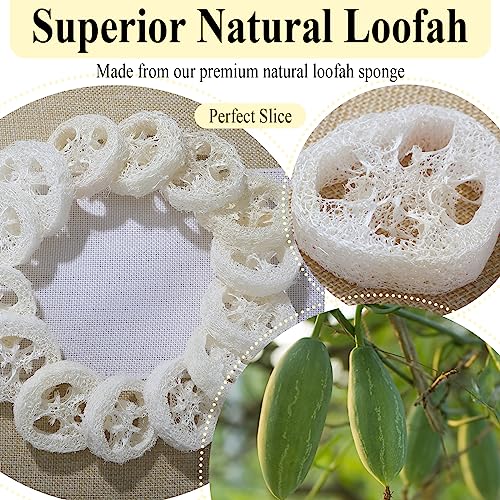 Bokon 120 Pcs Natural Loofah Slices for Soap Making Bulk Reusable Natural Loofah Sponge Organic Exfoliating Bath Shower Luffa Small Scrubber, Bright White