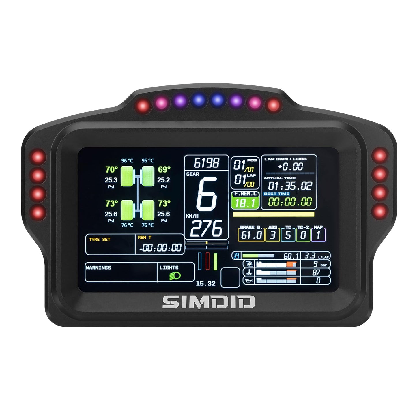 MiYee DV480 PRO Dashboard Sim Racing Dash Display with 5" Screen & 16 RGB LEDs for Simulation Racing Games Accessories