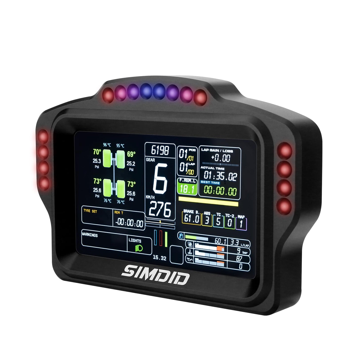 MiYee DV480 PRO Dashboard Sim Racing Dash Display with 5" Screen & 16 RGB LEDs for Simulation Racing Games Accessories