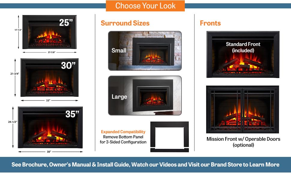 SimpliFire 25-Inch Electric Fireplace Insert, Large Black Surround, 37" x 26" (SF-INS25-SF-SI3726-INS25)