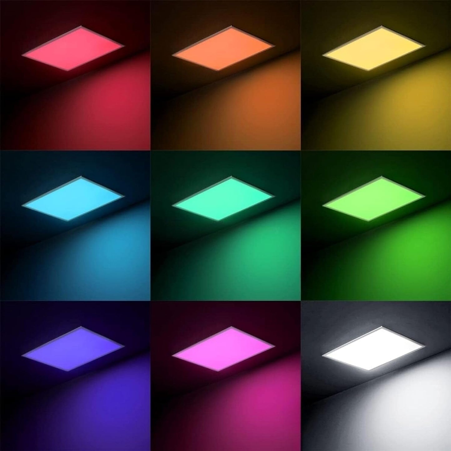 2x2 FT LED RGBW 5000K Multicolor Flat Panel Light Remote & App Controlled 40W 4400lm Color Changing LED Panel Light Smart Wi-Fi Drop Ceiling Light with Alexa/Google Assistant (4 Pack)