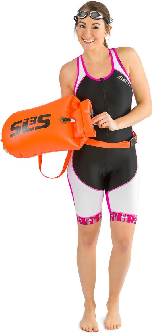 Swim Buoy for Open Water with Dry Bag - 20L Lightweight Floating Device with Built-in Waterproof Swimming Bag for Swimmers - Highly Visible Ocean Tow Float with Adjustable Waist Straps