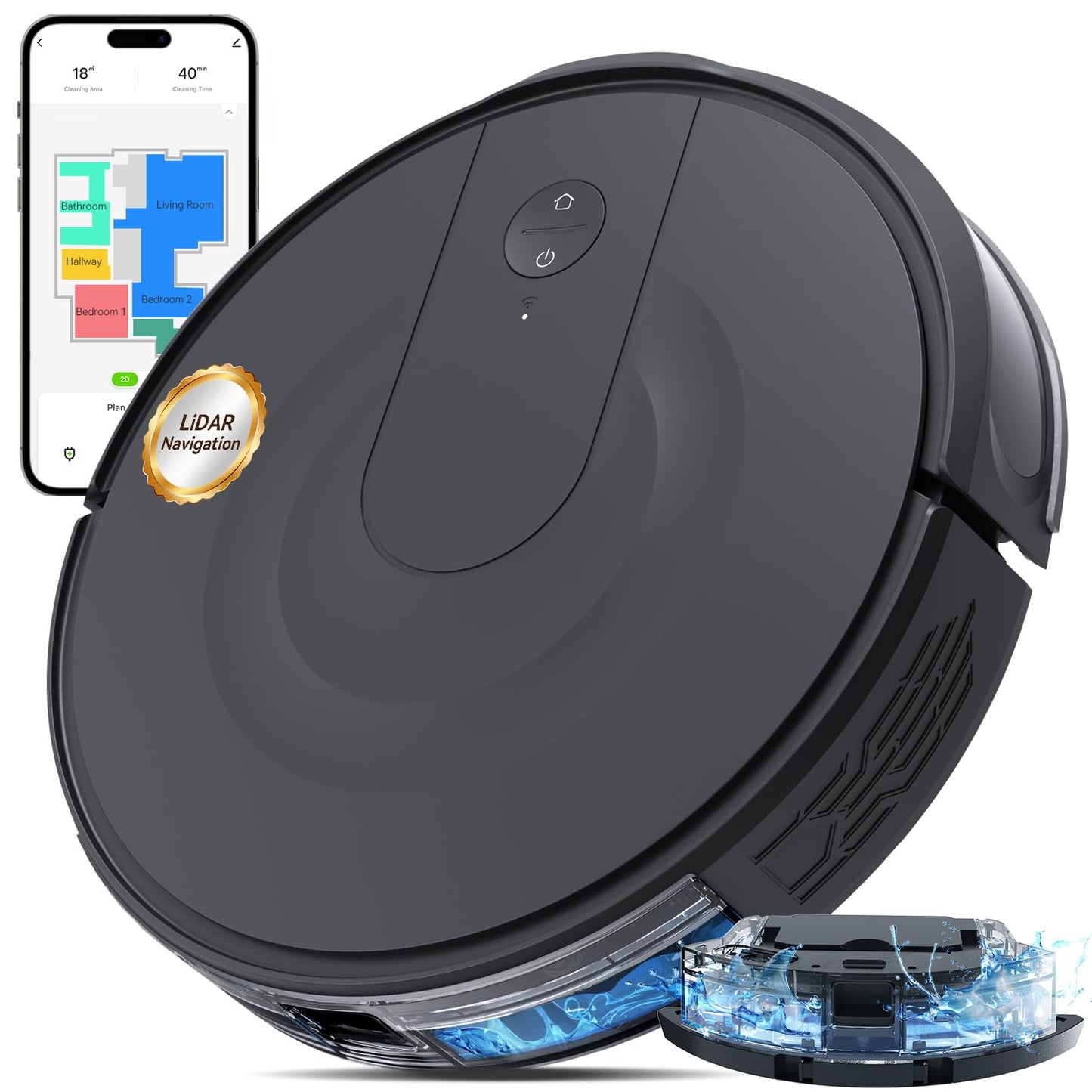 Kokaidia Robot Vacuum and Mop Combo, LiDAR Navigation, 9000Pa Suction Robotic Vacuum Cleaner – Ultra Slim Design, 200 Min Runtime, Auto Recharge, Customizable Cleaning for Pet Hair, Hard Floors