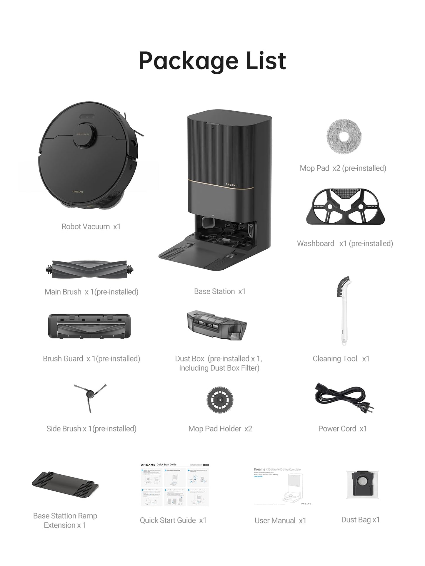 DREAME X40 Ultra Robotic Vacuum with Removable & Liftable Mop, 12,000Pa Suction, Side Brush Extensive Cleaning, 158°F Mop & Washboard Self Cleaning, Auto-Empty, Auto Refill, liftable Brushes