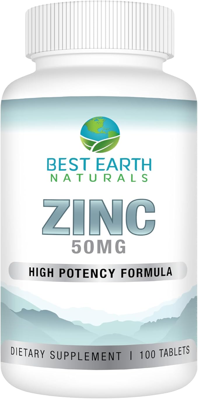 Best Earth Naturals 50 Mg Zinc Supplements - Immune Support Supplement - High Potency Natural Antioxidant - 100 Tablets (100 Day-Supply)