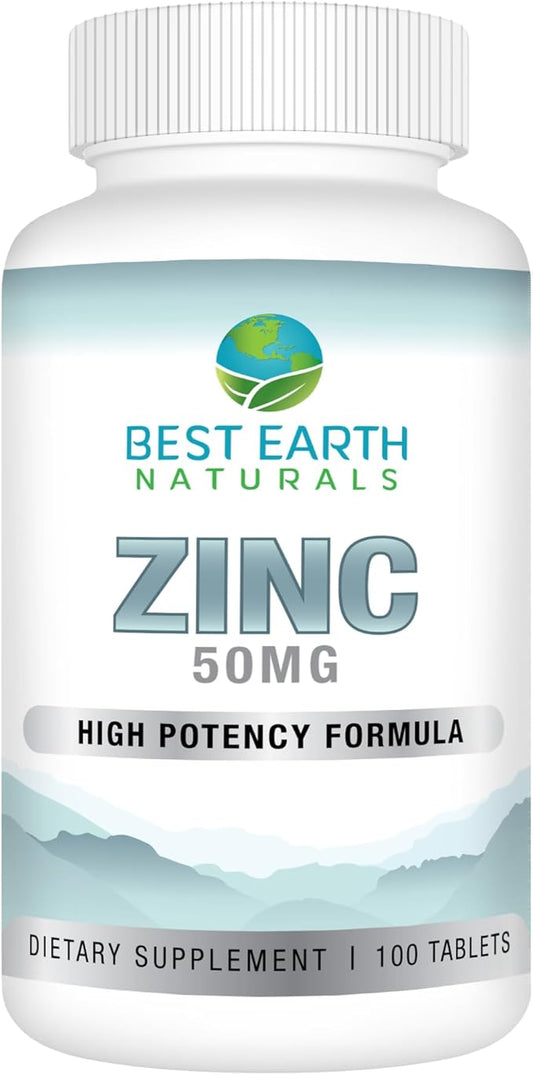 Best Earth Naturals 50 Mg Zinc Supplements - Immune Support Supplement - High Potency Natural Antioxidant - 100 Tablets (100 Day-Supply)