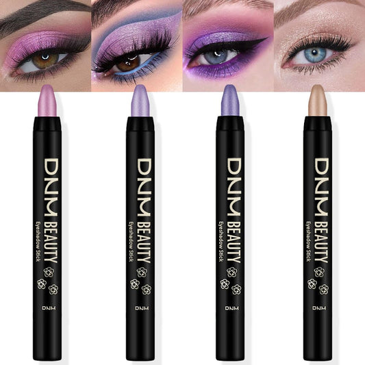 Kaely 4Pcs Cream Eyeshadow Stick Set for Eyes,Pink Light Purple Vioiet Mocha Beige,Eye Brightener Shimmer Makeup Pen,Waterproof Metallic Eye Shadow Highlighter Crayon Pencil,sombras para ojos