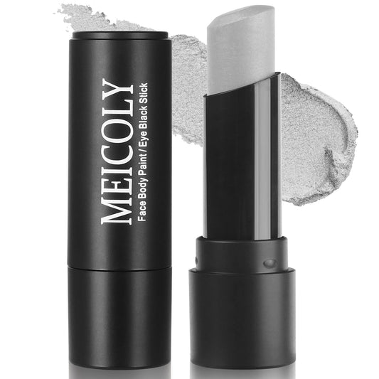 MEICOLY Metallic Silver Face Body Paint Stick,Silver Face Paint for Tin Man Makeup,Sweatproof Silver Eye Black Stick for Sports Football/Baseball/Softball,Halloween SFX Special Effects Cosplay Makeup
