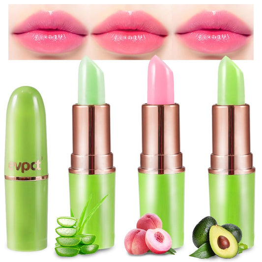 EVPCT 3Pcs Aloe Vera Peach Avocado Tinted Lip Balms - Tint Stain Lipstick for Women Girls - PH Color Changing Lipstick Balm Stain Gift Set - Queen Korean Mood - Long Lasting Color Change - Light Pink