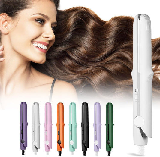 2025 New Mini Dual Purpose Curling Iron, 2 in 1 Mini Curling Wand & Flat Iron Hair Straightener, Portable Travel Curling Wand for Women Short Hair, Hair Straightener for All Hair Types (White)