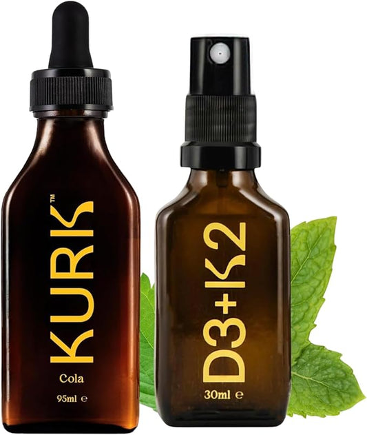 High Strength Liquid Curcumin Oil from Turmeric (Cola 3.2 Fl Oz) and Vitamin D3 K2 Oral Spray (Peppermint 1 Fl Oz) Bundle