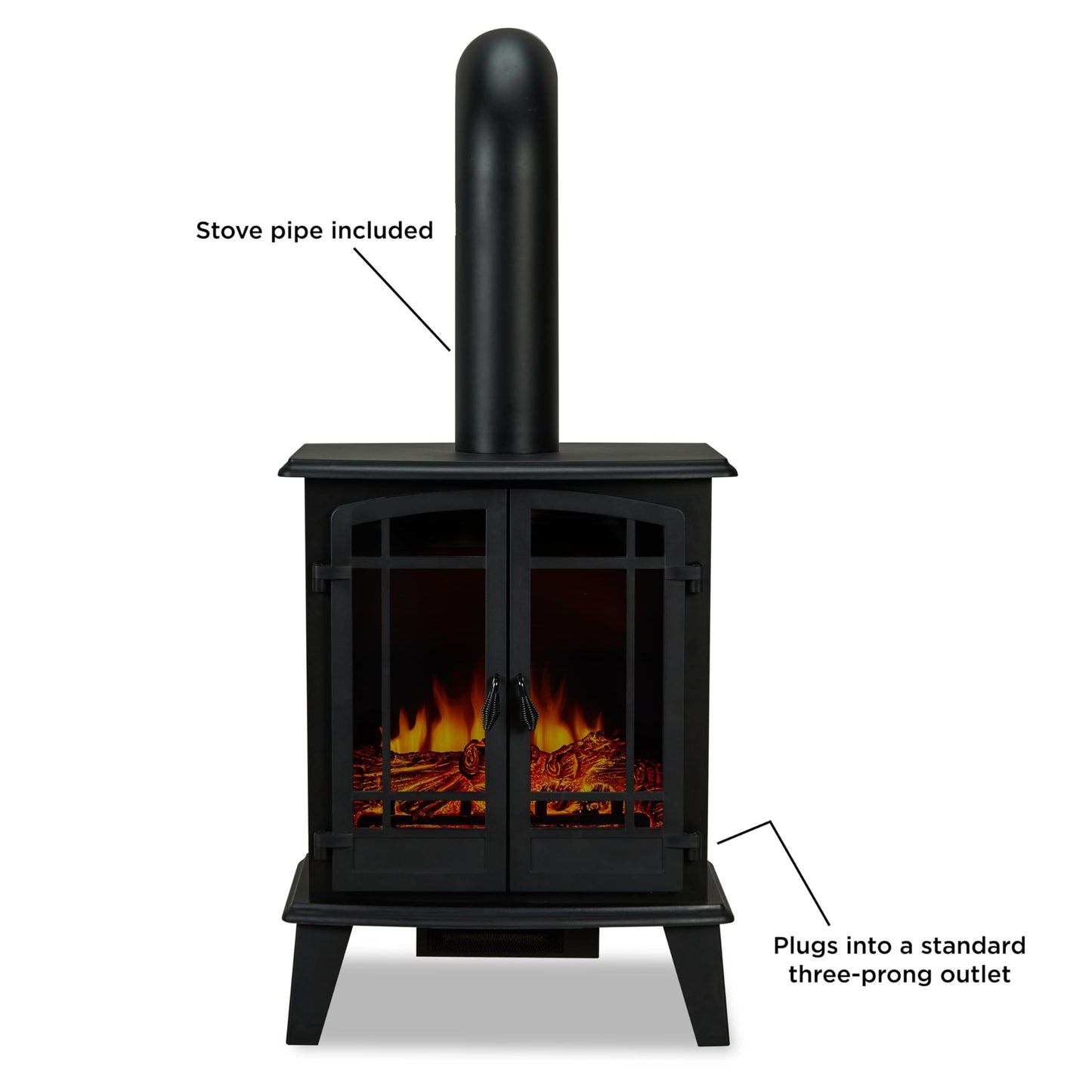 Real Flame Foster 25" Stove Electric Fireplace for Living Room or Bedroom, Realistic Log and Flame Effect, Freestanding Fireplace with Adjustable Thermostat, Auto Shut-Off