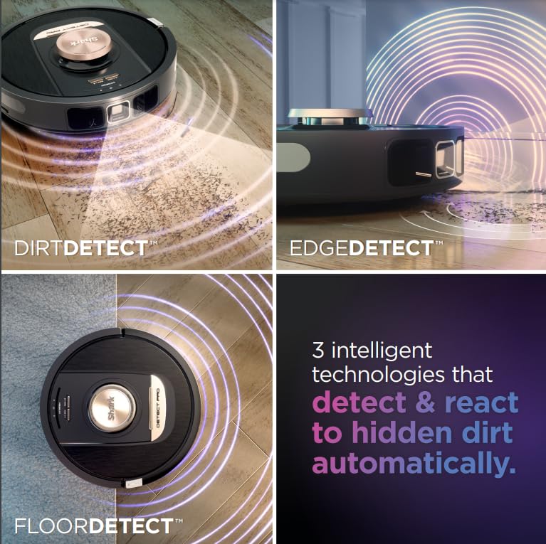 Shark RV2820AE Detect Pro Self-Empty Robot Vacuum, 60-Day Capacity HEPA Base, 3 Detect & React Technologies, Auto Deep-Clean on Carpets and Hardfloors, NeverStuck Tech, Wi-Fi Black/Bronze (Renewed)