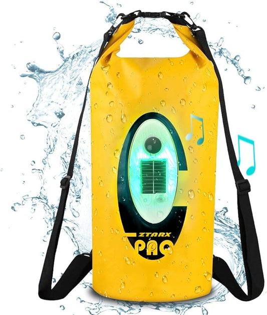 Solar Dry Bag Backpack 10L,Built-in Bluetooth Speaker & LED(4 Lighting Modes),Solar or USB Rechargeable,IP66 Waterproof Floating
