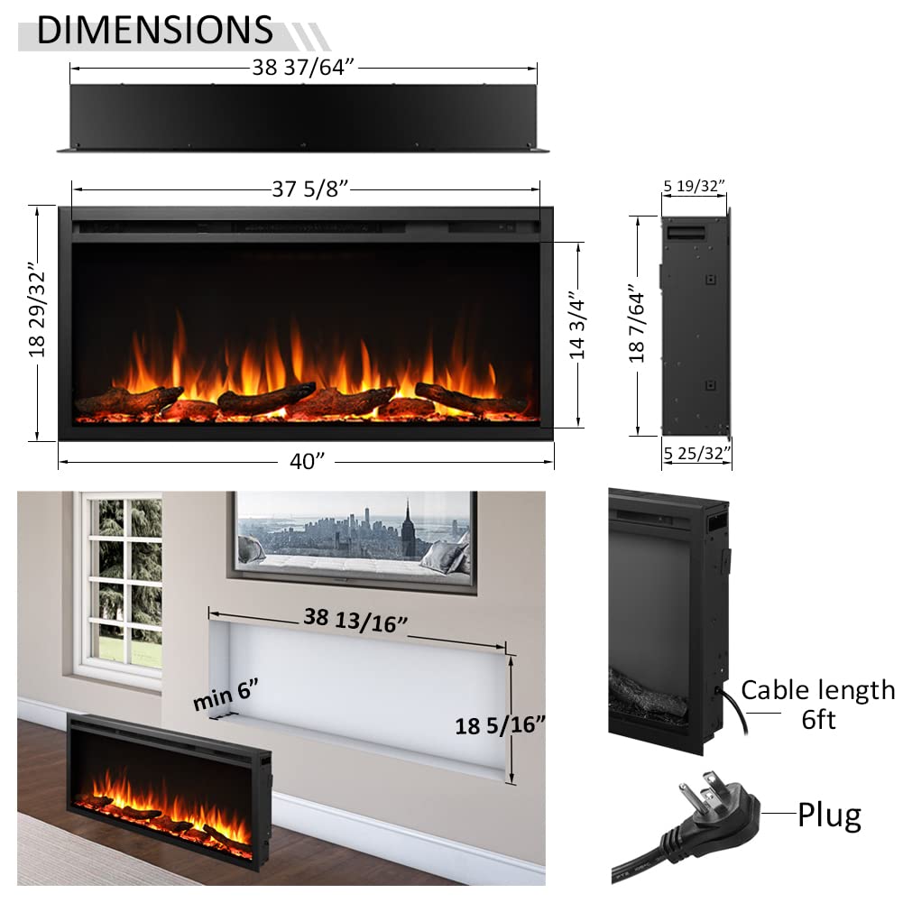 LegendFlame 40" W Austin in Wall Recessed & Wall Mounted Electric Fireplace (EF286A)