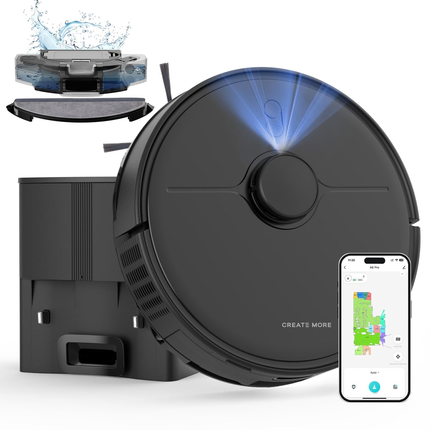 Robot Vacuum and Mop, Robot Vacuum Self Emptying with 5000Pa Suction, 3-in-1 LiDAR Navigation, Home Mapping, No-Go Zones, Up to 60 Days Hands Free Cleaning, Wi-Fi/App/Alexa, Hard Floors, Carpet