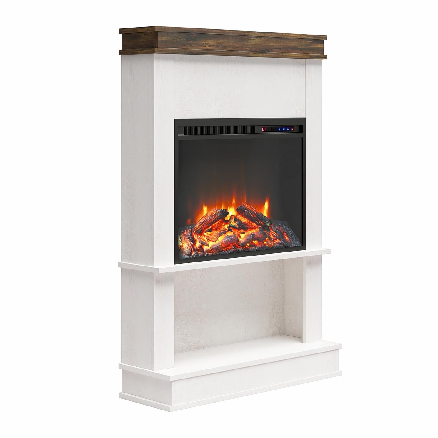 Ameriwood Home Mateo Electric Mantel Fireplace with Open Shelf, Ivory Oak Finish, Eco-Friendly Heating Technology