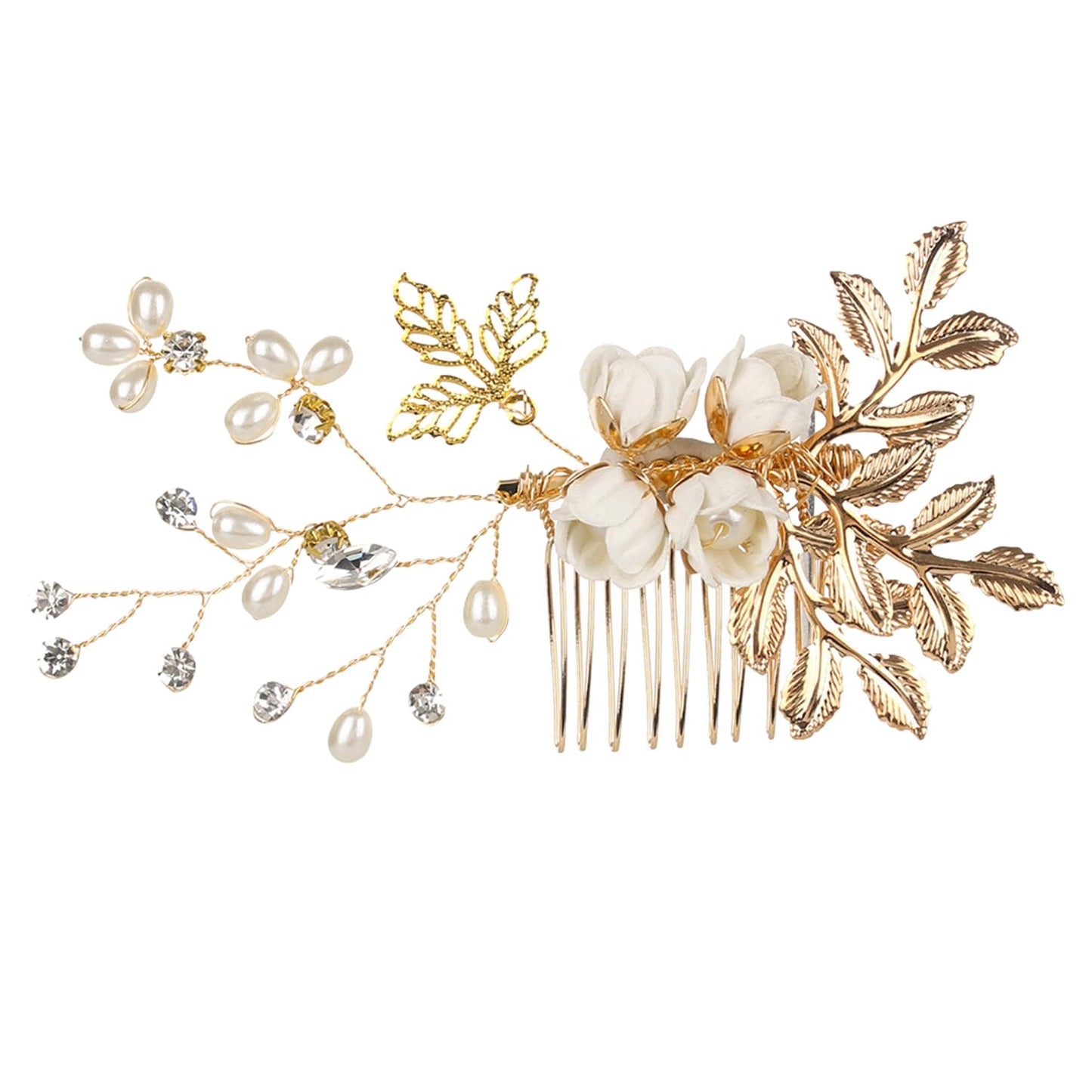 Bridal Hair Combs, Wedding Hair Comb Crystal Flower Hair Clips Bride Bridesmaid Hair Sides Comb Rhinestone Barrettes, Pearl Flower Hair Pins Hair Accessories for Women Girls (WhiteA)