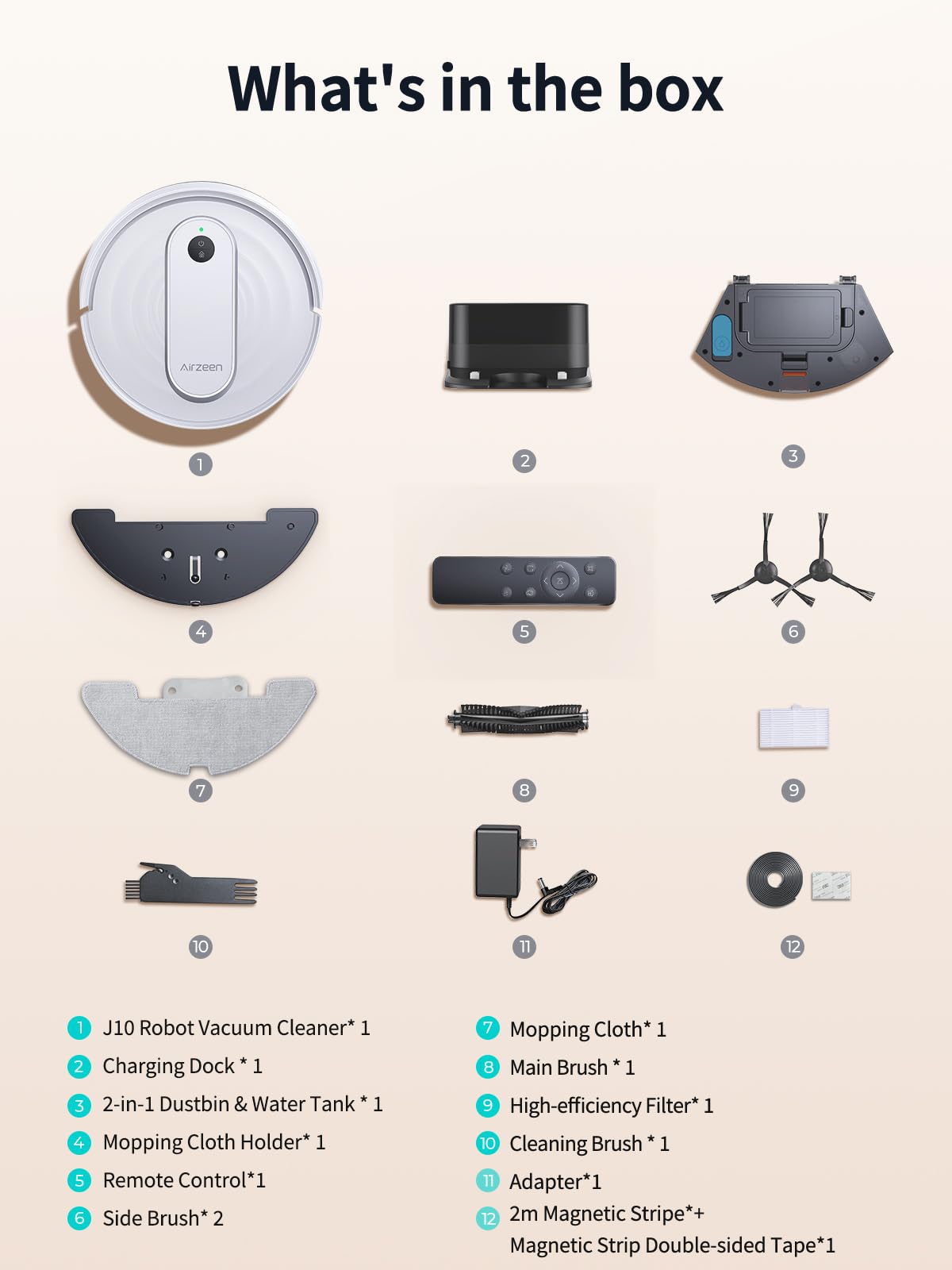 Robot Vacuum and Mop, 4000Pa Power-Lifting Suction Robot Vacuum, APP/Remote/Alexa Control, 3 in 1 Robot Vacuum Cleaner with Self-Charging, Ideal for Pet Hair, Carpet, Hard Floor, Schedule, Quiet, J10