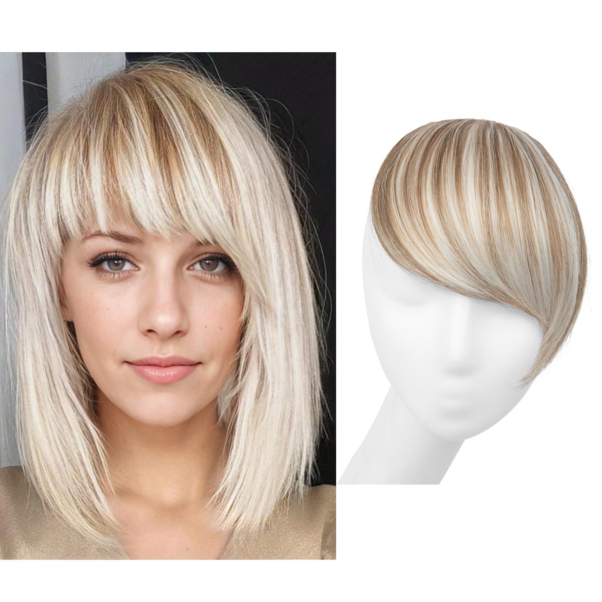 SARLA Clip in Side Bangs Extension Straight Synthetic Fake Bangs One Piece for Women Ivory Blonde