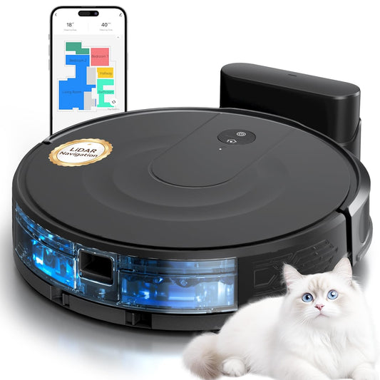Kewbily Robot Vacuum and Mop Combo with 9000Pa Suction, LiDAR Navigation & Multi-Floor Mapping, Ultra-Slim Design for Pet Hair, Carpets & Hard Floors, 200-Min Runtime, Auto Recharge