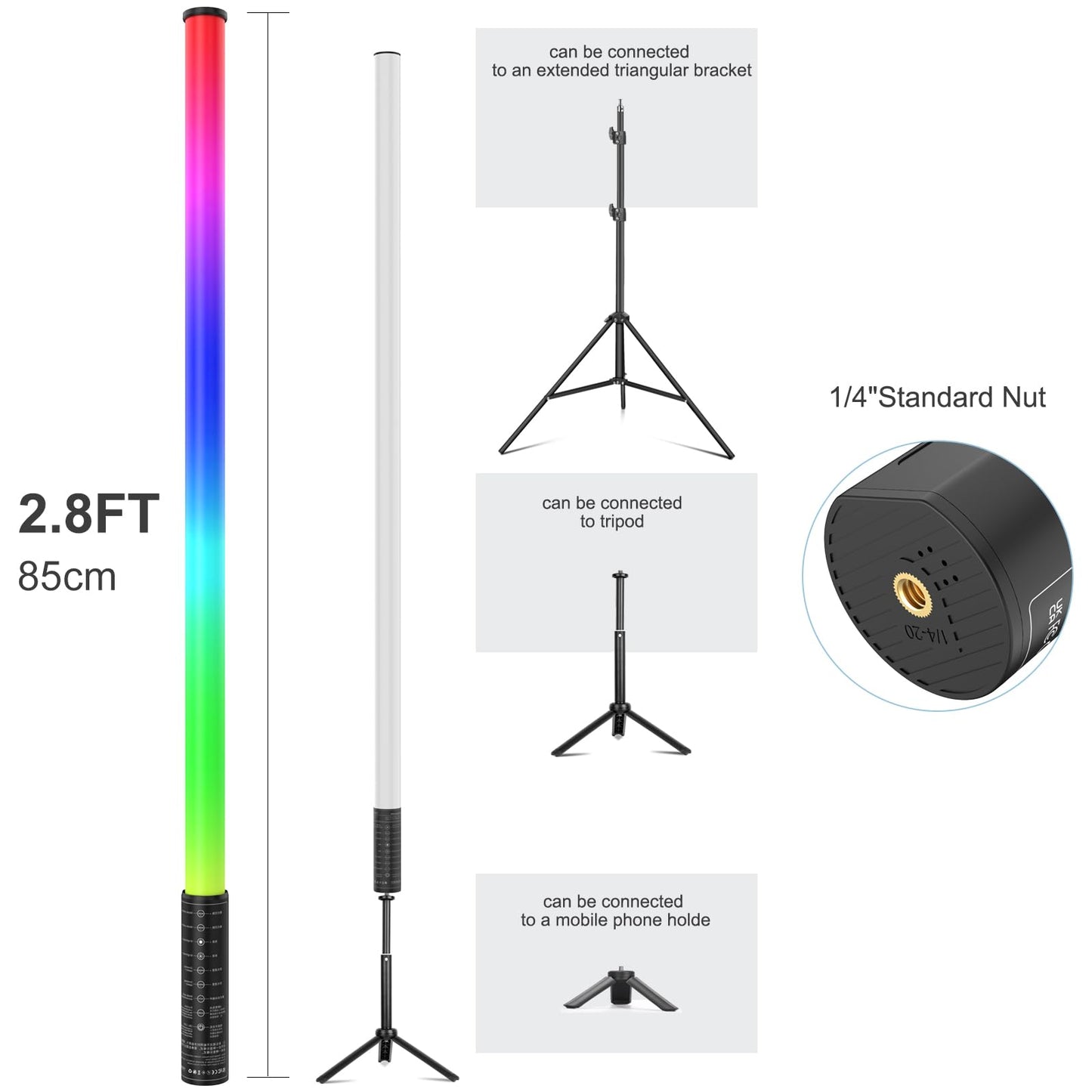 Lookmein 4Pack RGB Tube Light Bar with Light Stand, Battery Powered LED Video Light Wand Stick for DJ Lighting, Dance Club and Photography Lighting
