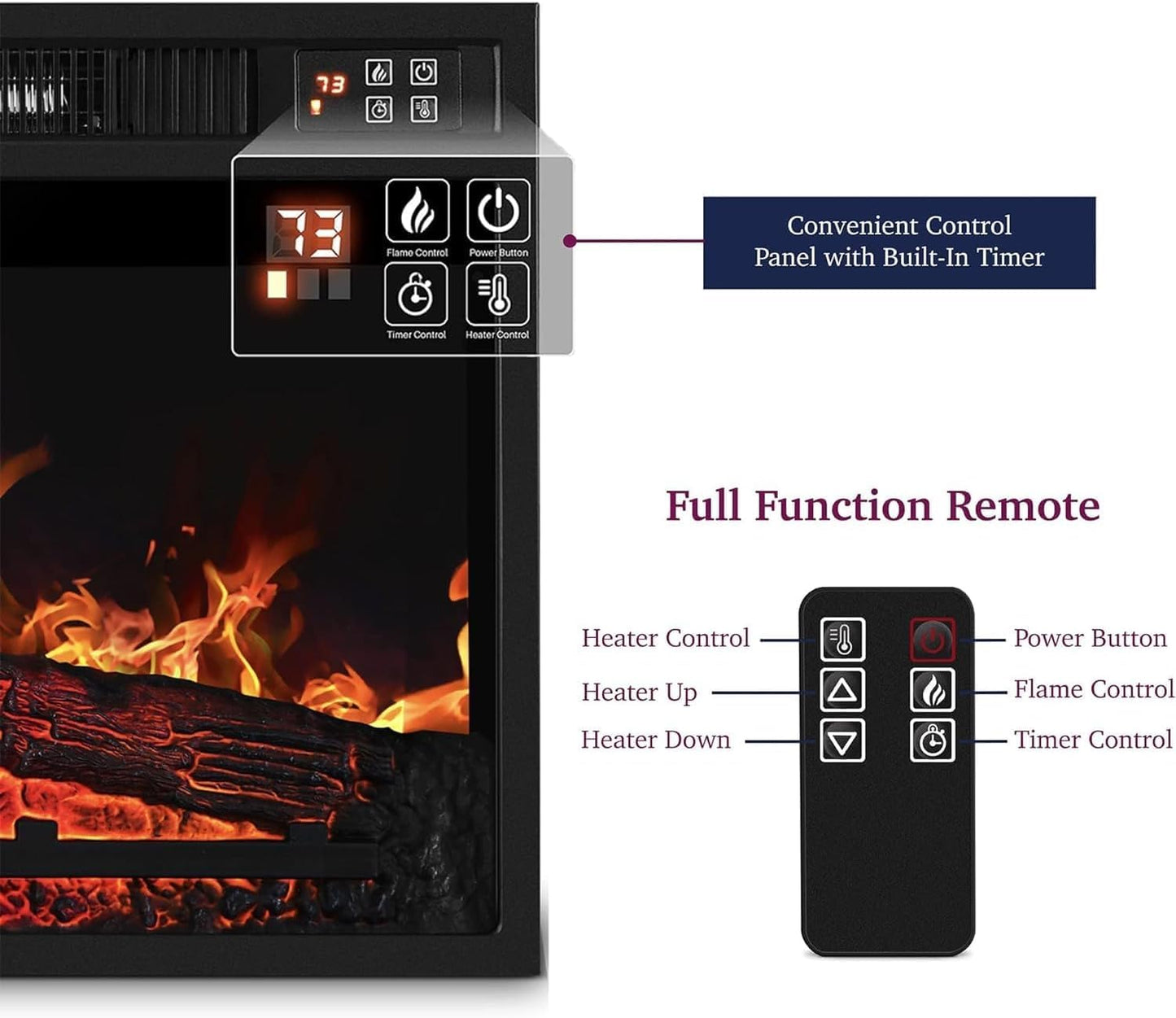 Naice 72" Electric Fireplace with Mantel and Cabinets, Fireplace TV Stand for Living Room Bedroom, Stacked Stone Surround and Remote Control 3D Realistic Flame