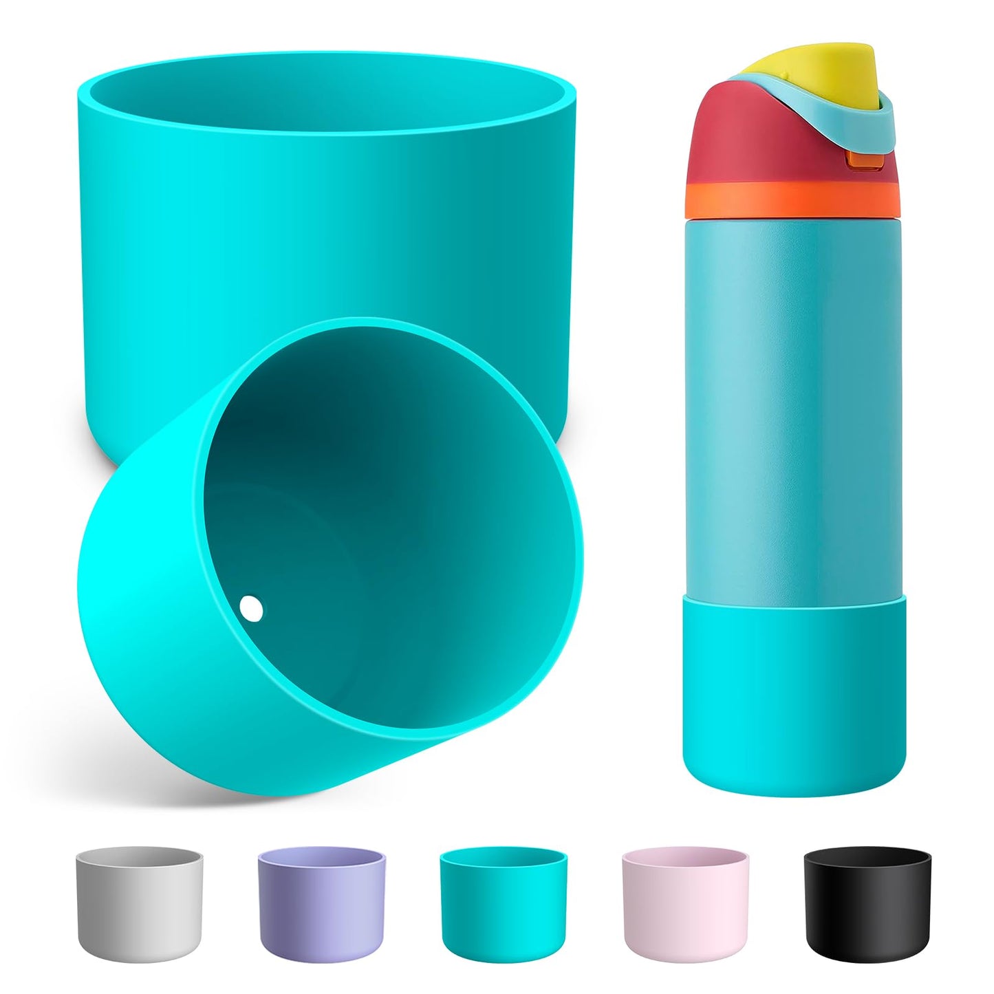 2PCS Silicone Water Bottle Boot for Owala 24 Oz, Alwenid Anti-Slip Protective Sleeve Bottom Bumper Protector for FreeSip, Twist, and Flip Stainless Steel Water Bottles (Blue)