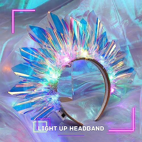 JEAIRTS Light Up Headband Led Crown Headbands Glow Rave Headpiece Flashing Costume Hair Accessories for Women