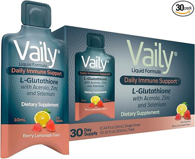 Immune Support Supplement for Adults - Liquid Glutathione Supplement 860 mg w/Acerola Vitamin C Zinc & Selenium - High Potency Antioxidant, Skin Health, Detox Every Day - 30 Single-dose Vials