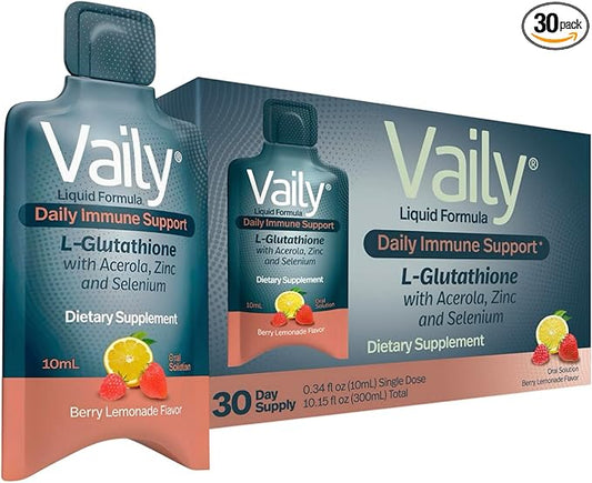 Immune Support Supplement for Adults - Liquid Glutathione Supplement 860 mg w/Acerola Vitamin C Zinc & Selenium - High Potency Antioxidant, Skin Health, Detox Every Day - 30 Single-dose Vials