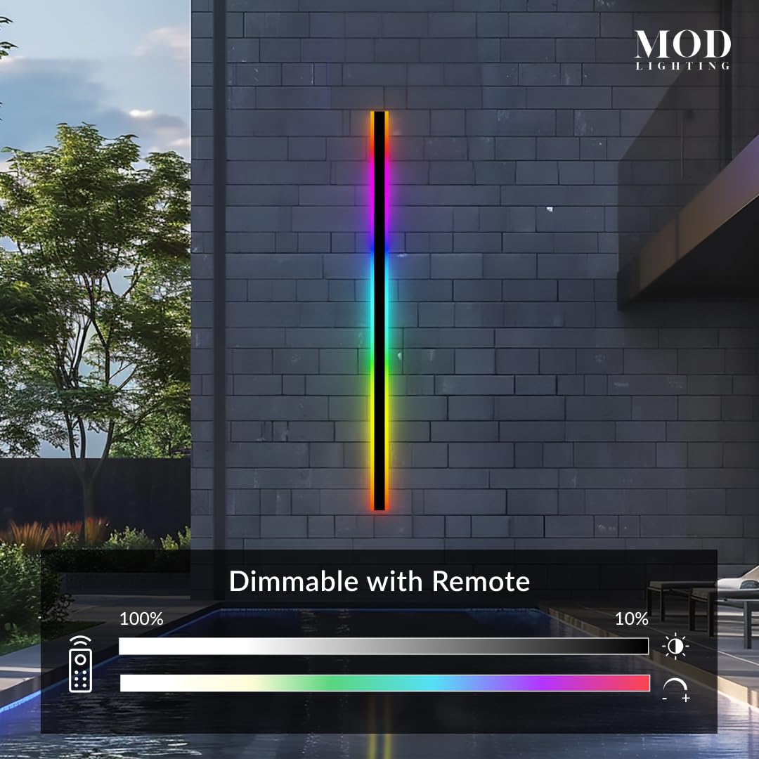 𝗠𝗢𝗗 𝗟𝗜𝗚𝗛𝗧𝗜𝗡𝗚 Haylen RGB | Long Outdoor Wall Lights, 7 Colors and 358 Light Effects, Dimmable with Remote Modern Linear Exterior Light Fixture, Waterproof Wall Sconce 70W, 1-Pack (RGB | 94")
