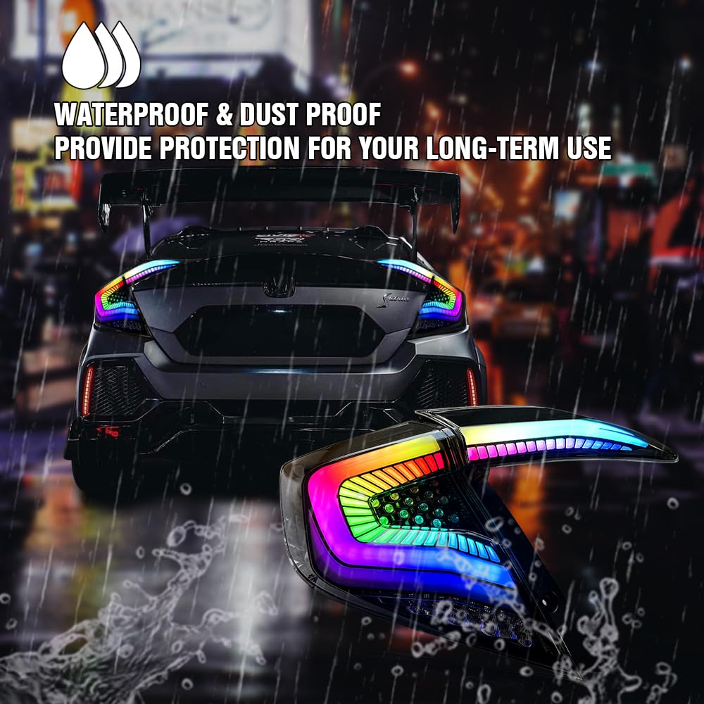 T T-ABC New RGB Taillight Compatible with Honda Civic 2016-2021 Tail Light Sedan Touring Sport EX EXL LX Rear Lights 10th Gen Accessories LED Sequential Custom Back Replacement (Starry S Multicolored)