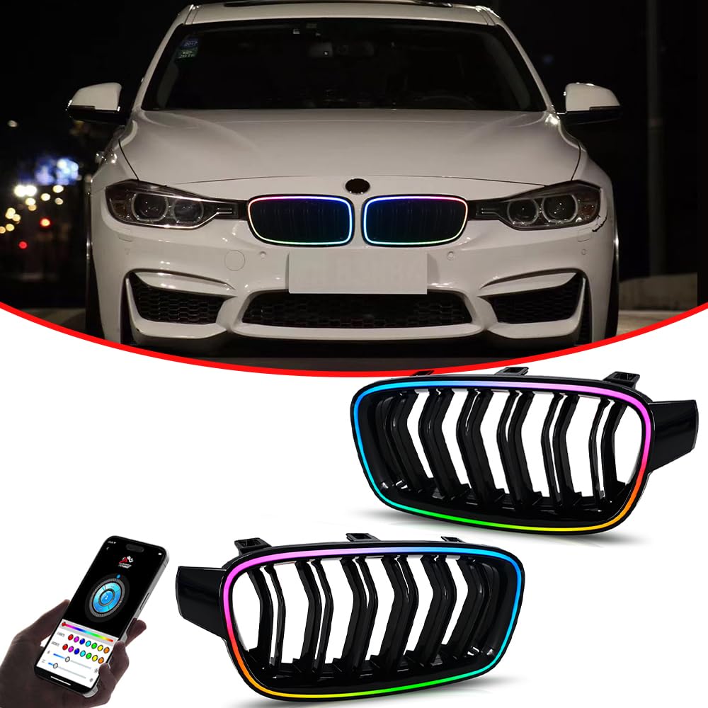 RGB Grille Light for 2013-2018 BMW F30 F31 3-Series 320i 328i 328d 330i 335i 330e 340i LED Front Grill Lights Accessories Replacement with Start-up Animation DRL Multicolor(1 Pair)